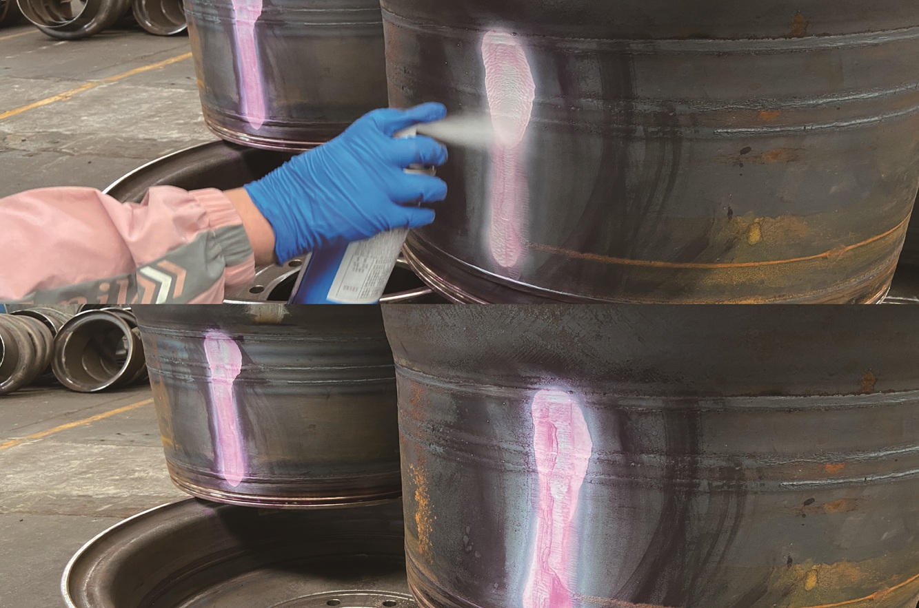 Color PT inspection of straight welds